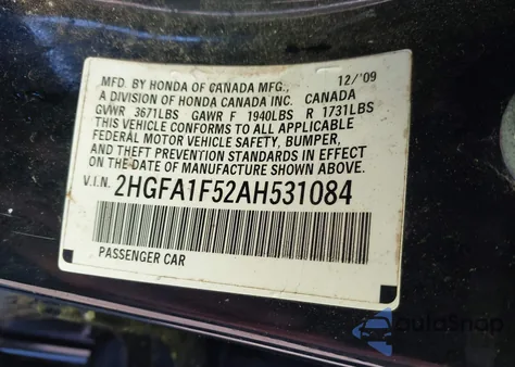 2010 Honda Civic Lx from USA, damaged, VIN 2HGFA1F52AH531084